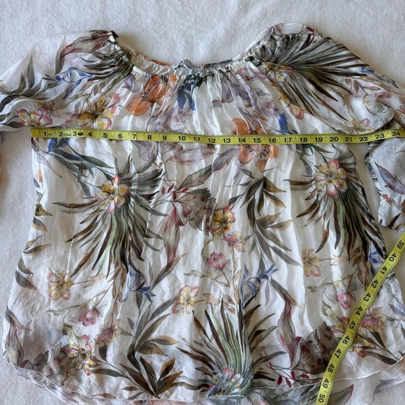 Tempo Paris Flower Print Silk Top Blouse Size M - Picture 11 of 12